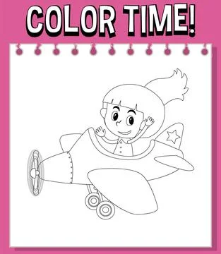 Worksheets template with color time! text and kids with plane roller coaster  Stock Illustration
