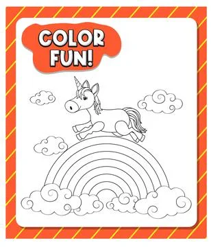 Worksheets template with color time! text and Unicorn outline Stock Illustration