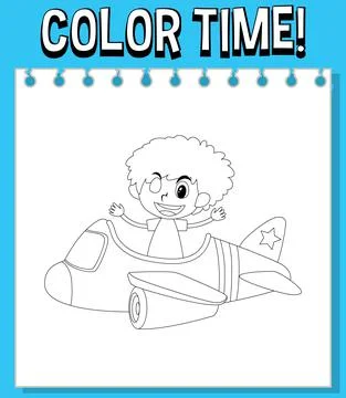 Worksheets template with color time! text and kids with plane roller coaster  Illustrazione stock