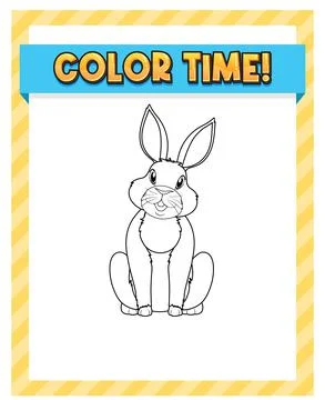 Worksheets template with color time! text and rabbit outline Stock Illustration