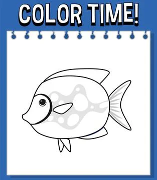 Worksheets template with color time text and fish outline Stock Illustration