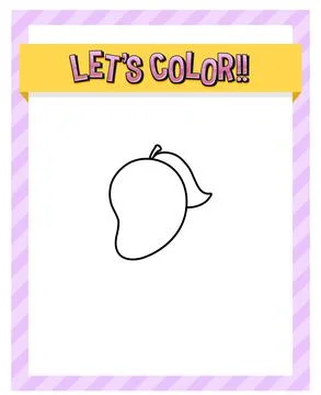 Worksheets template with lets color!! text and mango outline Stock Illustration