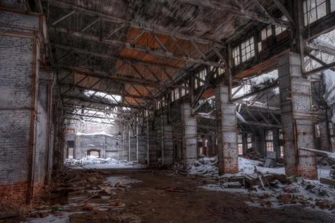 Workshop of abandoned factory Stock Photos