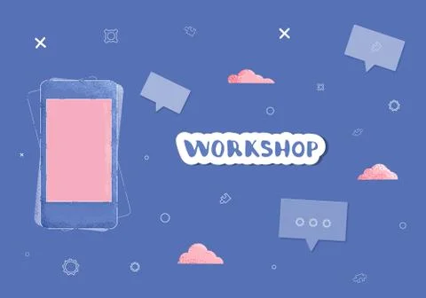 Workshop advertisement flyer.  Template with handwritten lettering, phone wit Illustrazione stock