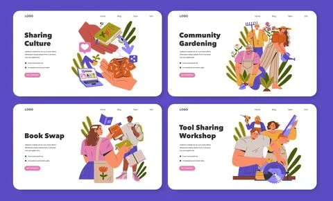 Workshop and Event Illustrations for Sharing Culture, Gardening, Book Swap, Tool Ilustração Stock