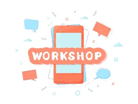 Workshop announcement composition. Template with handwritten lettering, phone Stock Illustration