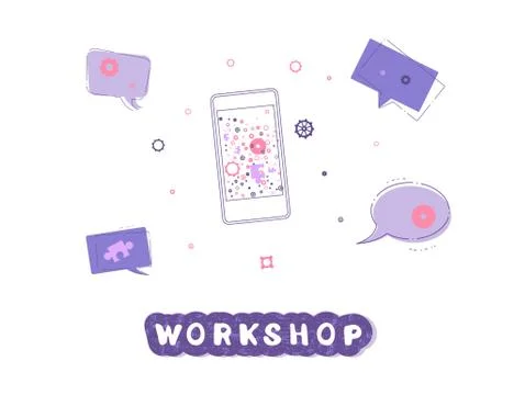 Workshop announcement composition. Template with handwritten lettering and sp Stock Illustration