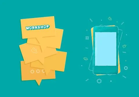 Workshop announcement composition. Template with handwritten lettering,  phon Stock Illustration