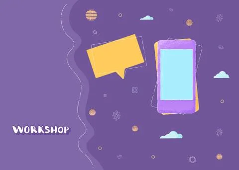 Workshop announcement composition. Template with handwritten lettering and de Illustrazione stock