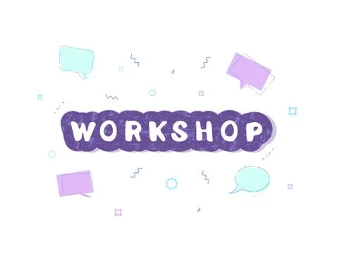 Workshop announcement composition. Template with handwritten lettering and de Stock Illustration