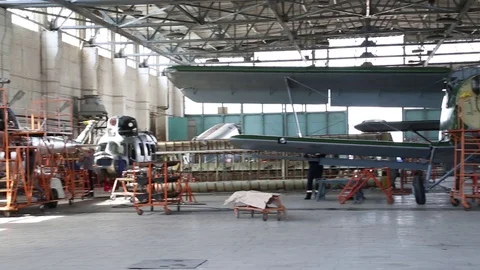 Workshop on the assembly of aircraft. Stock Footage 82800343