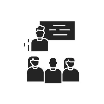 Workshop black glyph icon. Tutor, educator, teacher. Group training. Pictogra Stock Illustration
