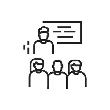 Workshop black line icon. Tutor, educator, teacher. Group training. Pictogram Stock Illustration