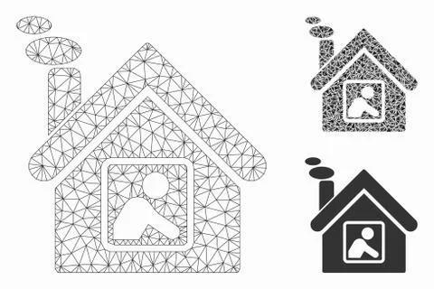 Workshop Building Vector Mesh Wire Frame Model and Triangle Mosaic Icon Ilustración de archivo