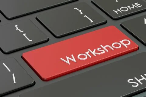 Workshop button, red hot key on  keyboard, 3D rendering Illustrazione stock