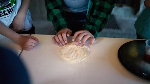 A  workshop for children on cooking pizza in an old wood-fired oven Stock Footage 277628737