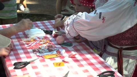Workshop for Children – Making Rag Dolls and Sewing Stock Footage 345204289