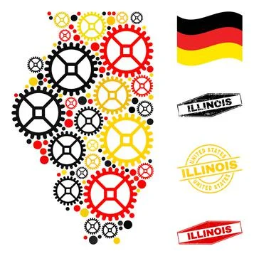 Workshop Collage Illinois State Map in German Flag Colors and Grunge Seals Stock Illustration