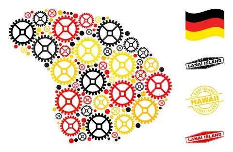 Workshop Collage Lanai Island Map in German Flag Colors and Grunge Stamps Stock Illustration