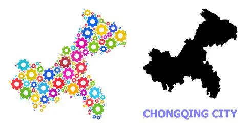 Workshop Collage Map of Chongqing Municipality with Colorful Cogs Stock Illustration