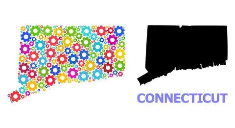 Workshop Collage Map of Connecticut State with Colorful Gears Stock Illustration