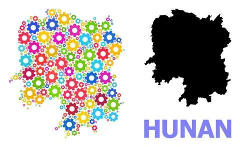 Workshop Collage Map of Hunan Province of Colored Gears Stock Illustration