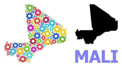 Workshop Collage Map of Mali of Multi-Colored Gears Stock Illustration