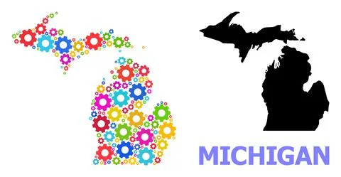 Workshop Collage Map of Michigan State with Multi-Colored Wheels Stock Illustration