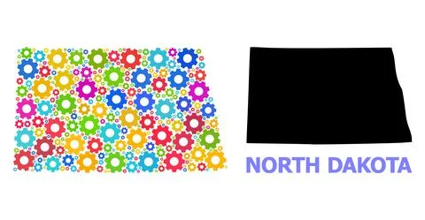 Workshop Collage Map of North Dakota State of Colored Wheels Stock Illustration