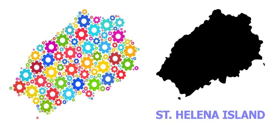 Workshop Collage Map of Saint Helena Island of Bright Gears Stock Illustration