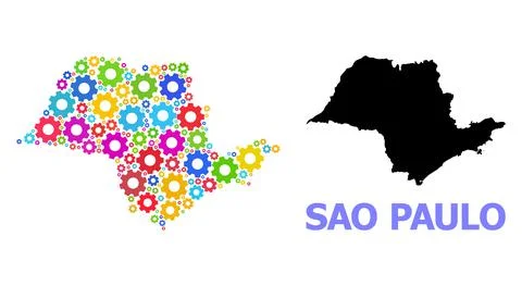 Workshop Collage Map of Sao Paulo State with Bright Gear wheels Stock Illustration