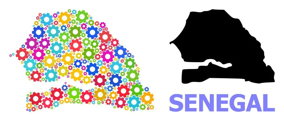 Workshop Collage Map of Senegal of Multi-Colored Wheels Stock Illustration