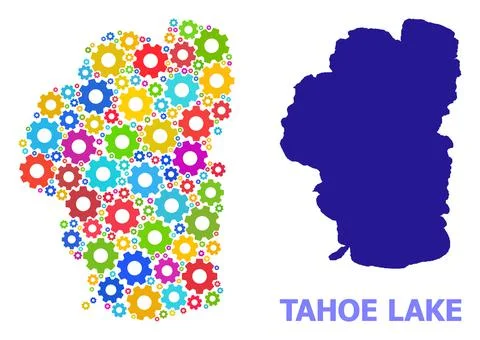 Workshop Collage Map of Tahoe Lake with Bright Wheels Stock Illustration