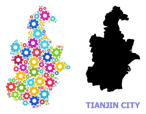 Workshop Collage Map of Tianjin Municipality of Bright Gear wheels Stock Illustration
