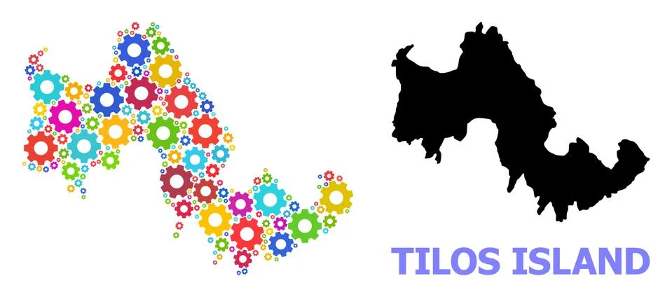 Workshop Collage Map of Tilos Island with Bright Cogs Stock Illustration