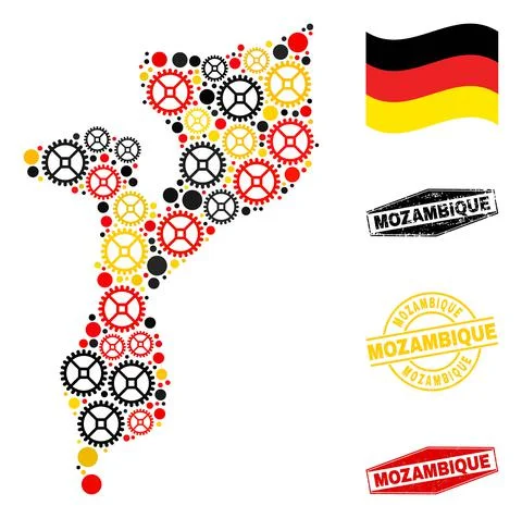 Workshop Collage Mozambique Map in German Flag Colors and Grunge Stamps Stock Illustration