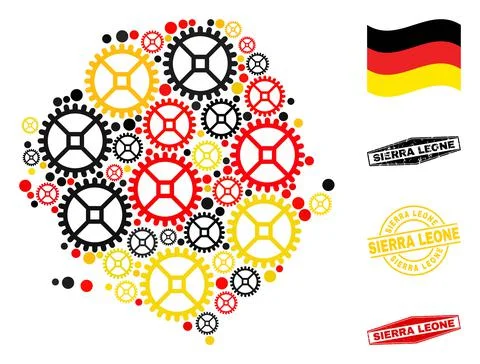 Workshop Collage Sierra Leone Map in German Flag Colors and Grunge Stamps Stock Illustration