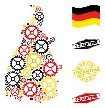 Workshop Collage Tocantins State Map in German Flag Colors and Grunge Stamps Stock Illustration