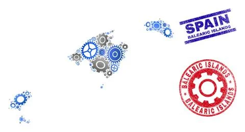 Workshop Collage Vector Balearic Islands Map and Grunge Seals Stock Illustration