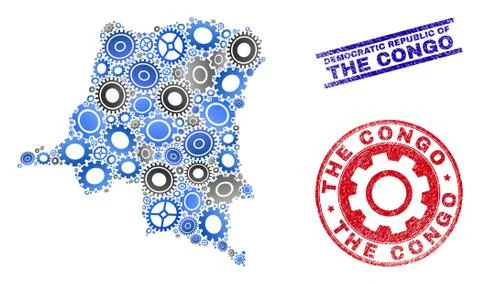 Workshop Collage Vector Democratic Republic of the Congo Map and Grunge Seals Stock Illustration