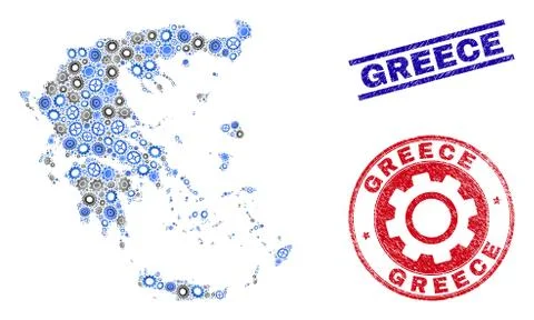Workshop Collage Vector Greece Map and Grunge Seals Stock Illustration