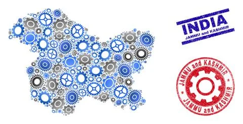 Workshop Collage Vector Jammu and Kashmir State Map and Grunge Stamps Stock Illustration