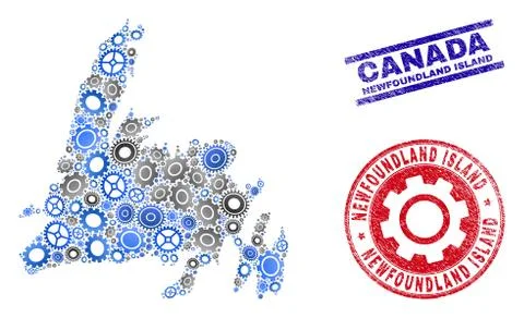 Workshop Collage Vector Newfoundland Island Map and Grunge Stamps Stock Illustration