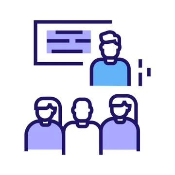 Workshop color line icon. Tutor, educator, teacher. Group training. Pictogram Stock Illustration