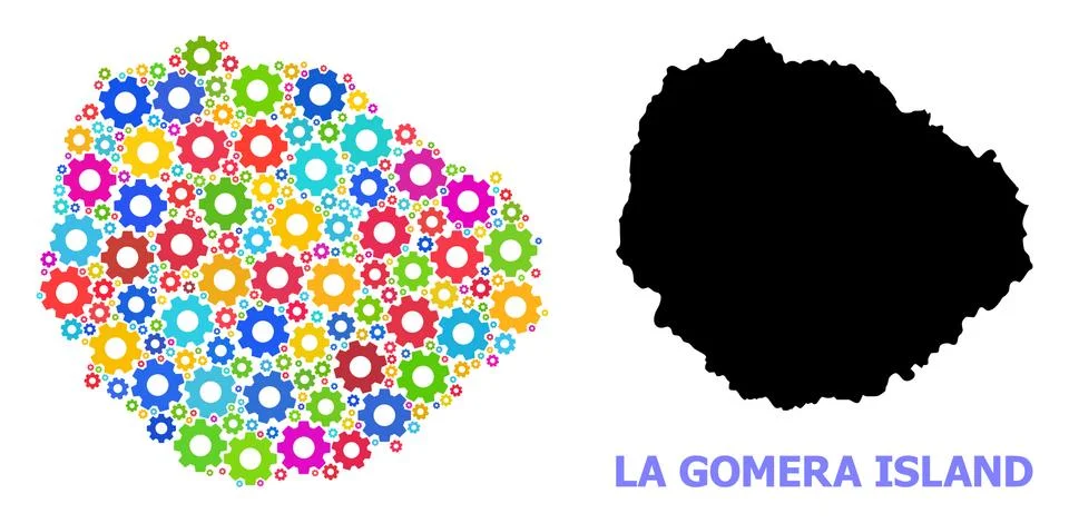 Workshop Composition Map of La Gomera Island with Bright Wheels Stock Illustration