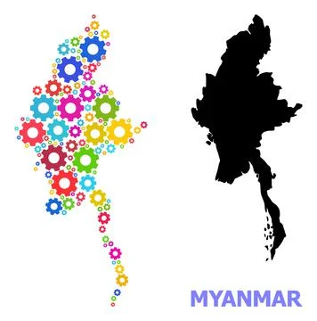 Workshop Composition Map of Myanmar of Bright Gears Stock Illustration