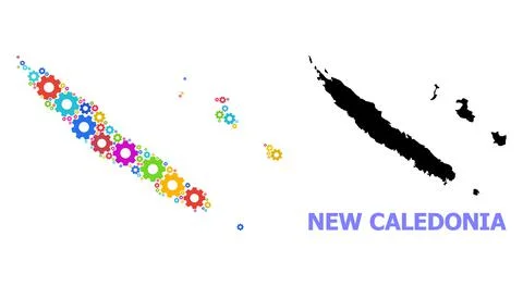 Workshop Composition Map of New Caledonia with Multi-Colored Gear wheels Stock Illustration