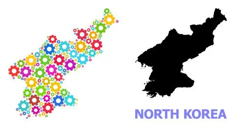 Workshop Composition Map of North Korea of Colorful Cogs Stock Illustration