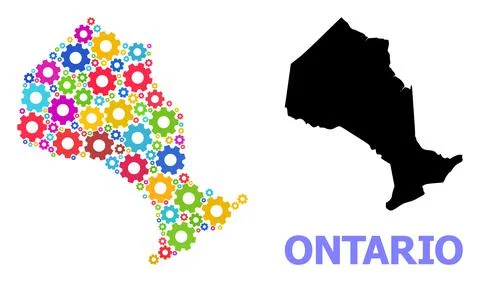 Workshop Composition Map of Ontario Province of Colored Gear wheels Stock Illustration