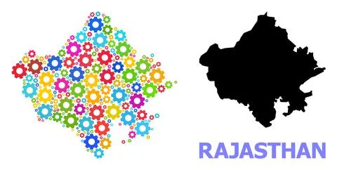 Workshop Composition Map of Rajasthan State of Colored Gears Stock Illustration